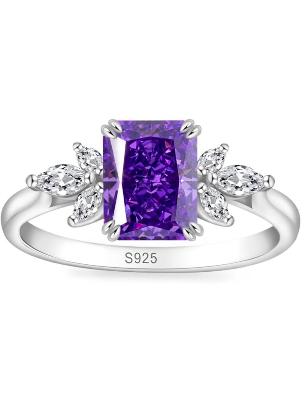 Stunning Birthstone Ring for Women, 1.5ct Radiant Cut CZ in Sterling Silver